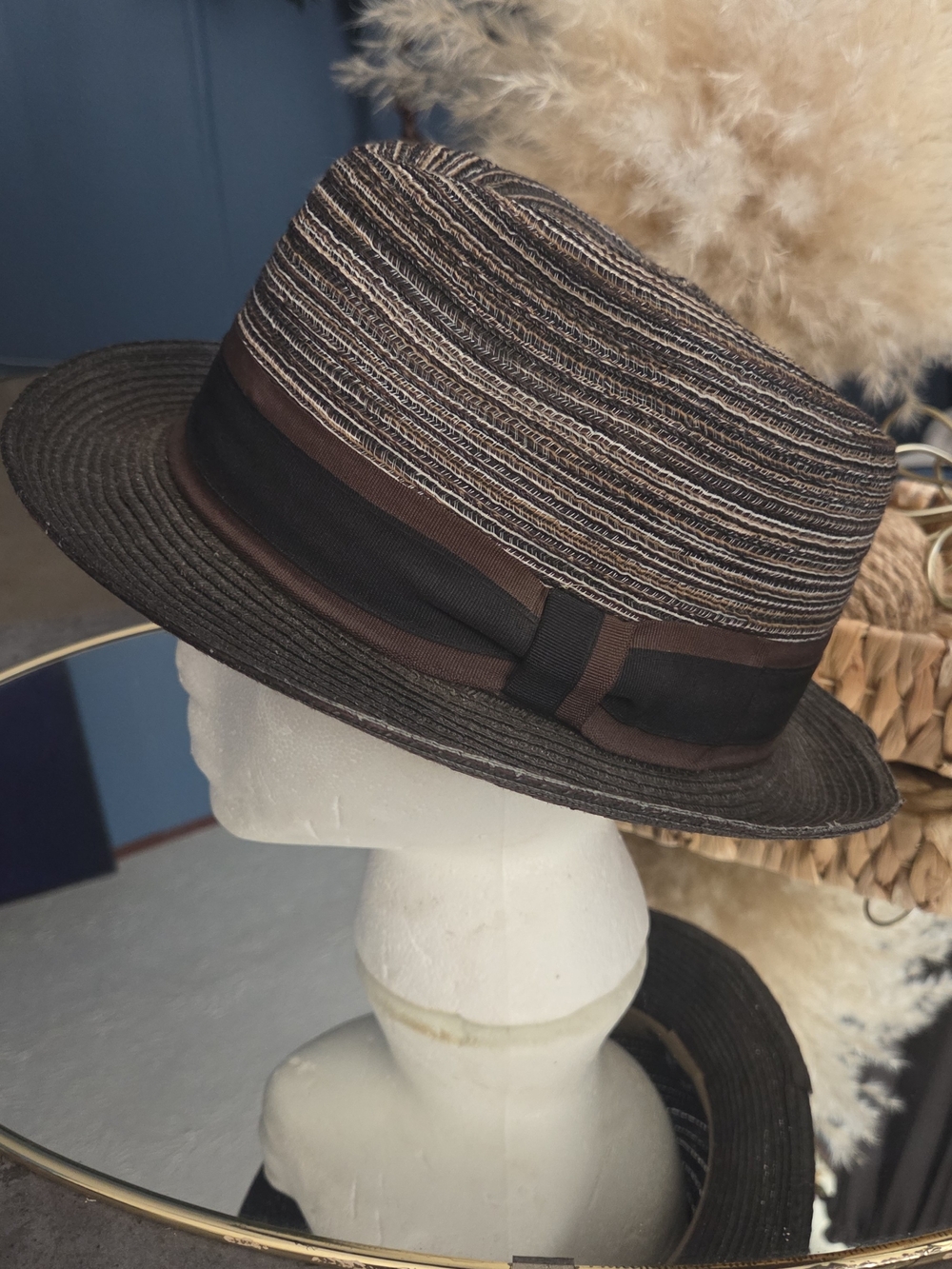 Broner Woven Fedora Hat Brown Black